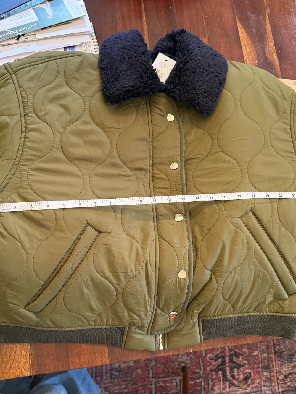 No. 6 Landmark jacket.  Quilted Olive Green Bomber Jacket - Picture 6 of 11